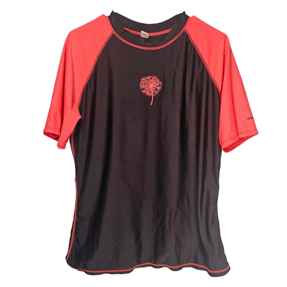 Attraco Womens 2XL Rash Guard Short Sleeve UPF 50+ Swim Shirt Black Coral